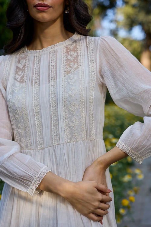 Wander Trail Ivory Embroidered Dress
