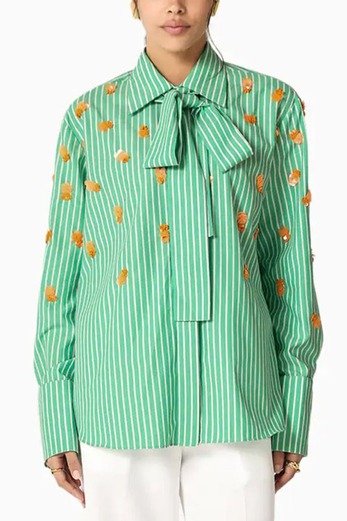 Ava Green-White Stripes Shirt