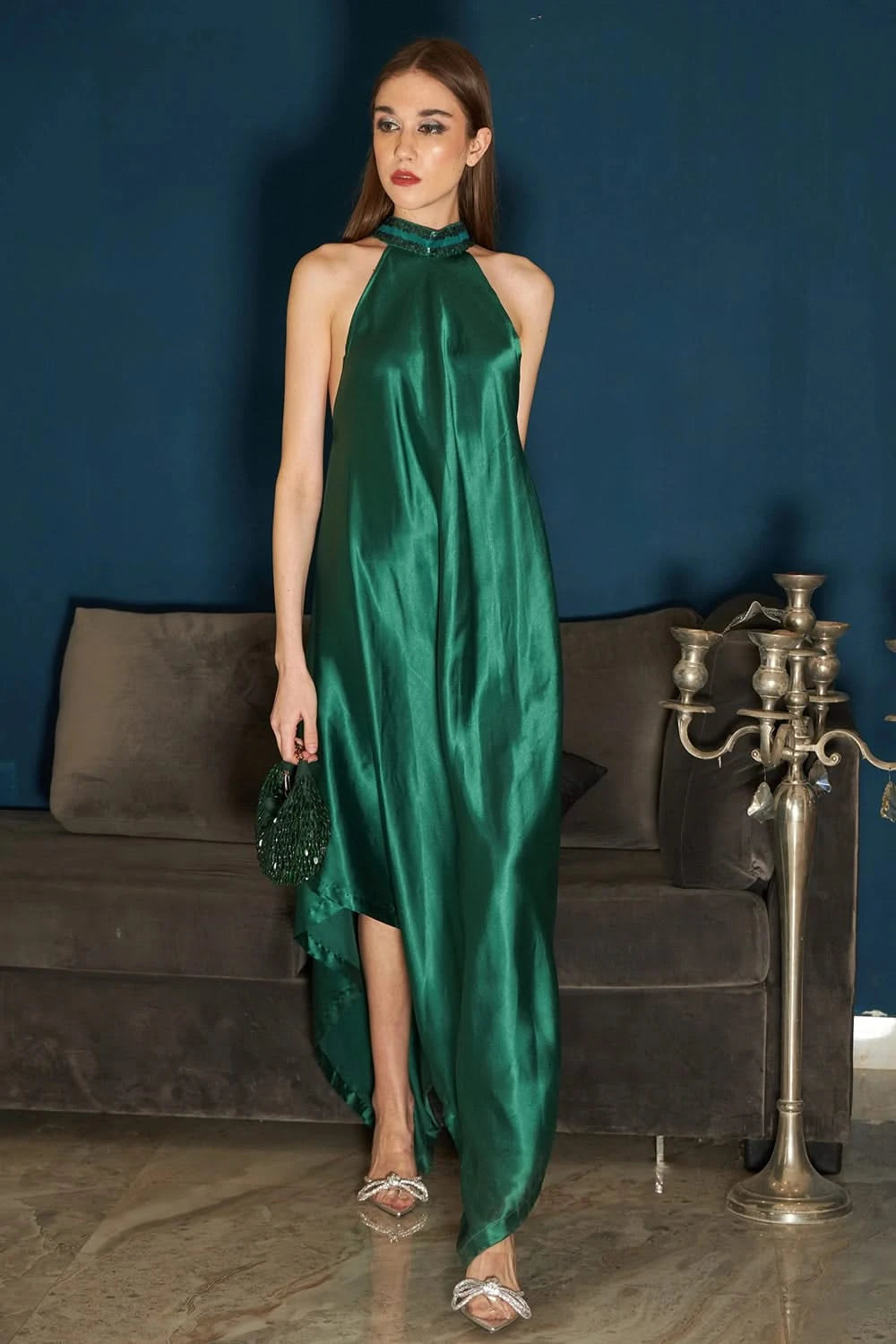 Haily Halter Neck Gown - Forest