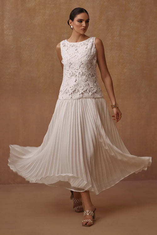 White Classic Lace and Georgette Maxi Dress