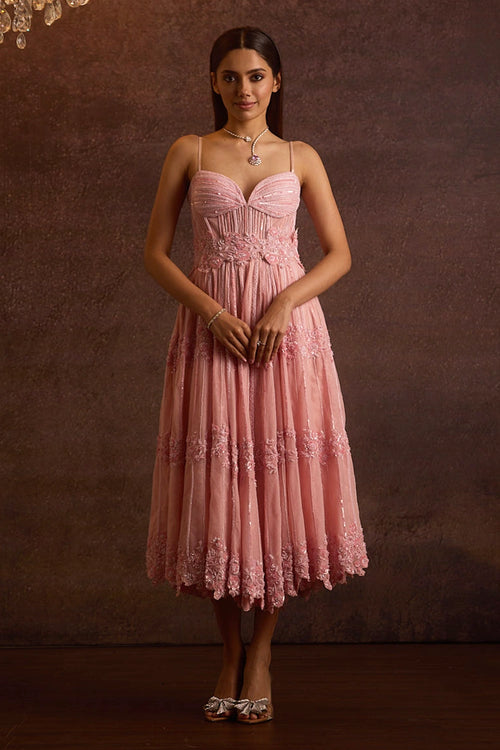Saha Pink Embellished Calf Length Dress