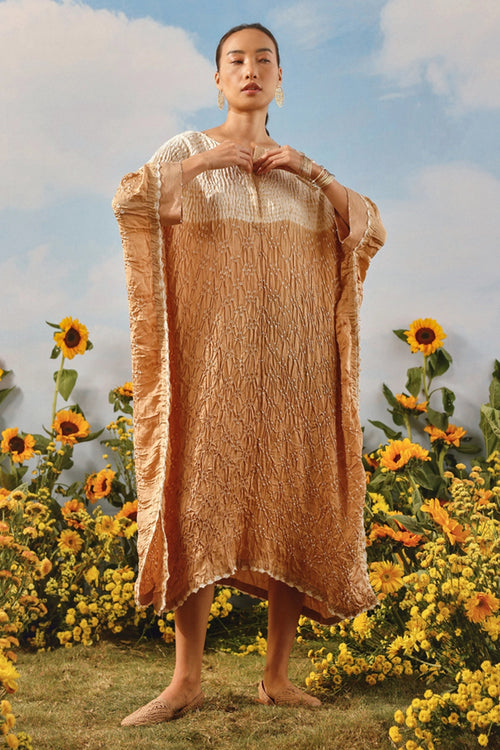 Golden Shibori Bandhani Shirt Dress