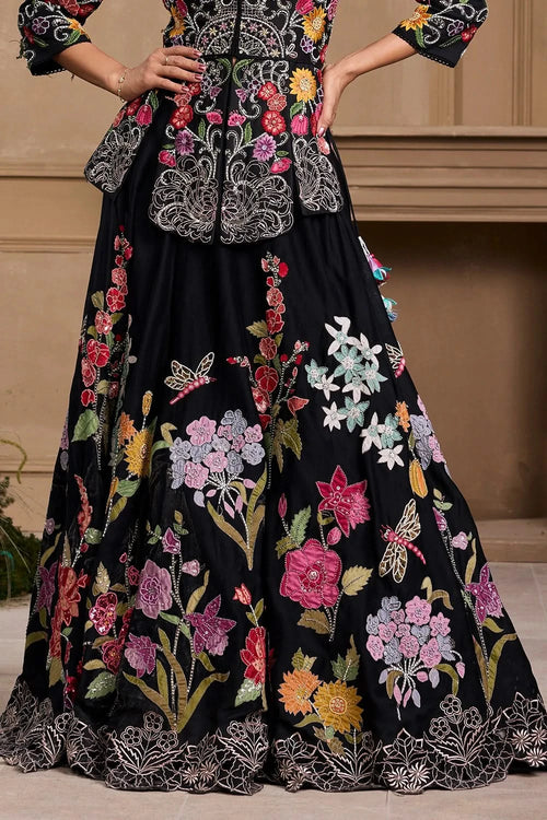Black Floral Embroidered Lehenga
