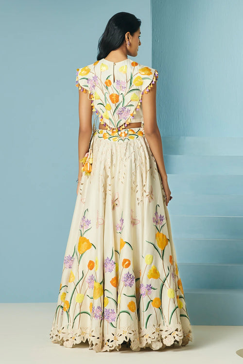 Ivory Tulip Cape Top With Lehenga