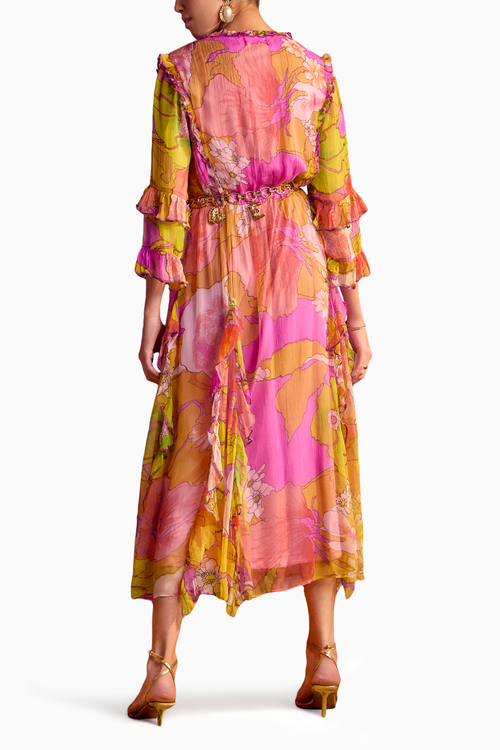 Ruffled Printed Midi Dress