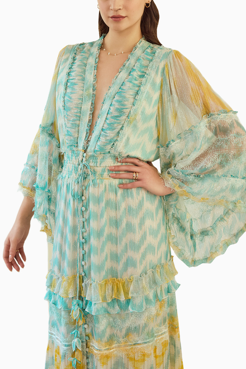 Front Open Ikat Printed Long Dress