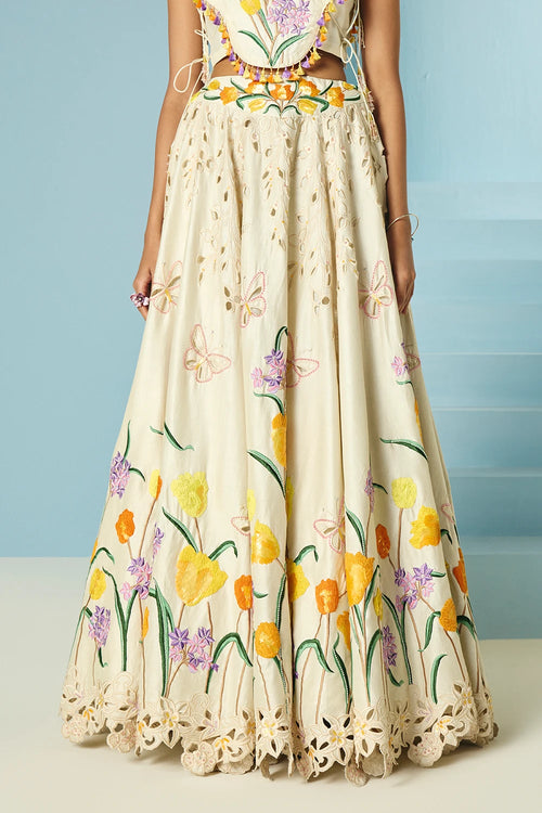 Ivory Tulip Cape Top With Lehenga