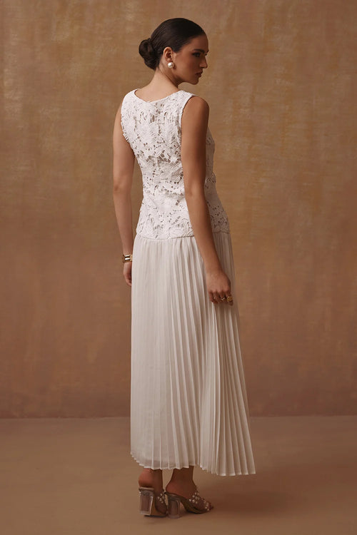 White Classic Lace and Georgette Maxi Dress