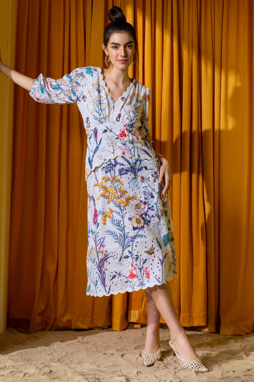 Multi Summertime Printed Broderie Midi Dress