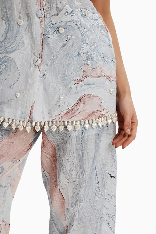 Cotton Pink Blue Marble Jacket and Pants Set