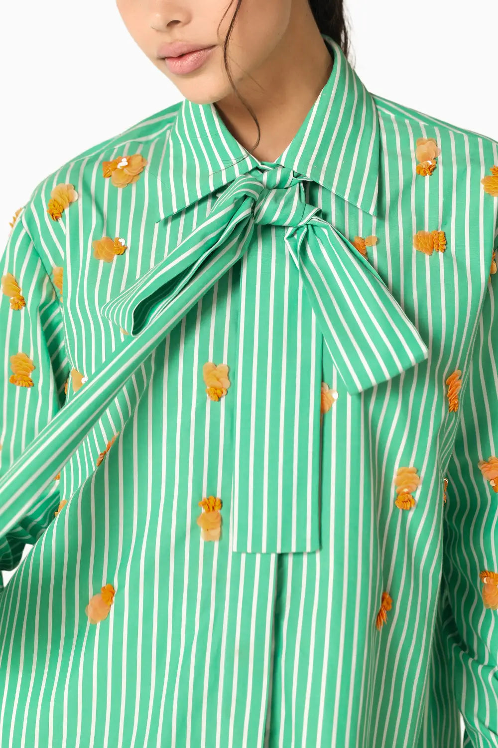 Ava Green-White Stripes Shirt