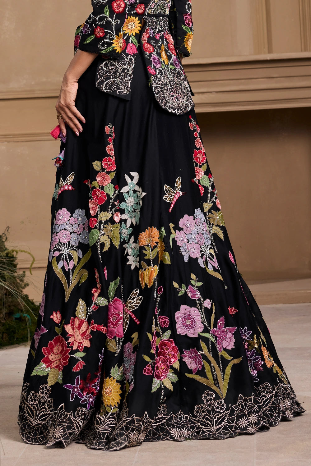 Black Floral Embroidered Lehenga