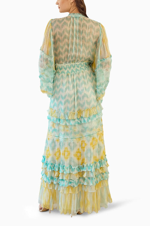 Front Open Ikat Printed Long Dress
