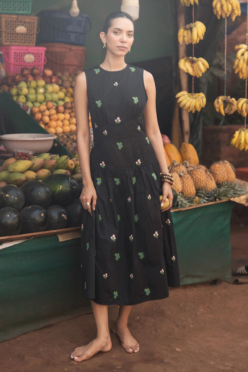 Black Floral Midi Dress