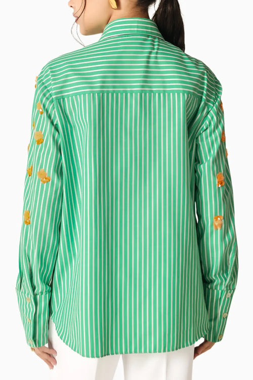 Ava Green-White Stripes Shirt