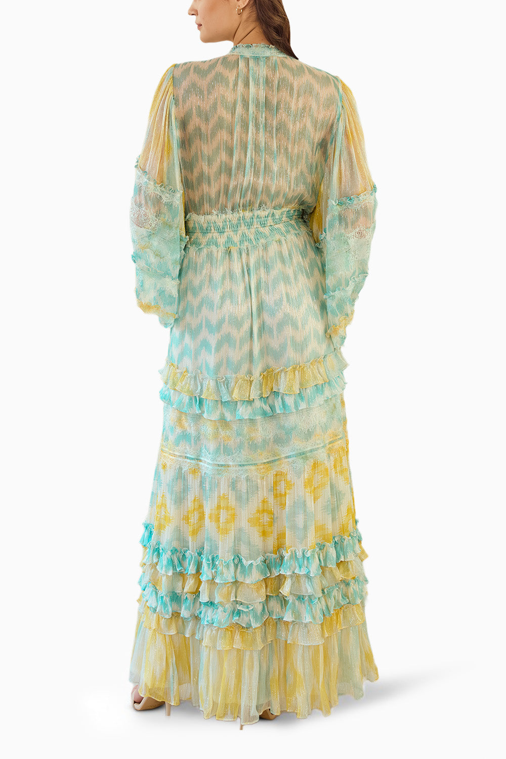 Front Open Ikat Printed Long Dress