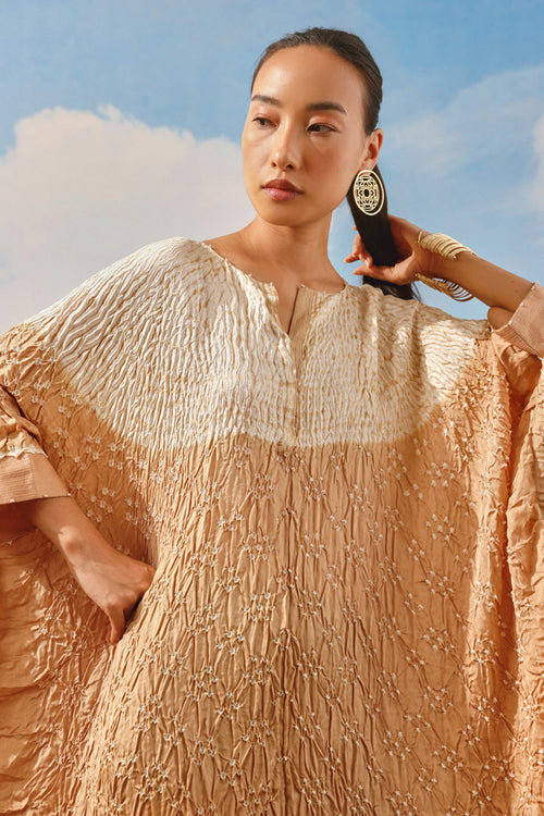 Golden Shibori Bandhani Shirt Dress