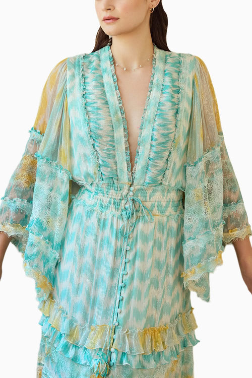 Front Open Ikat Printed Long Dress