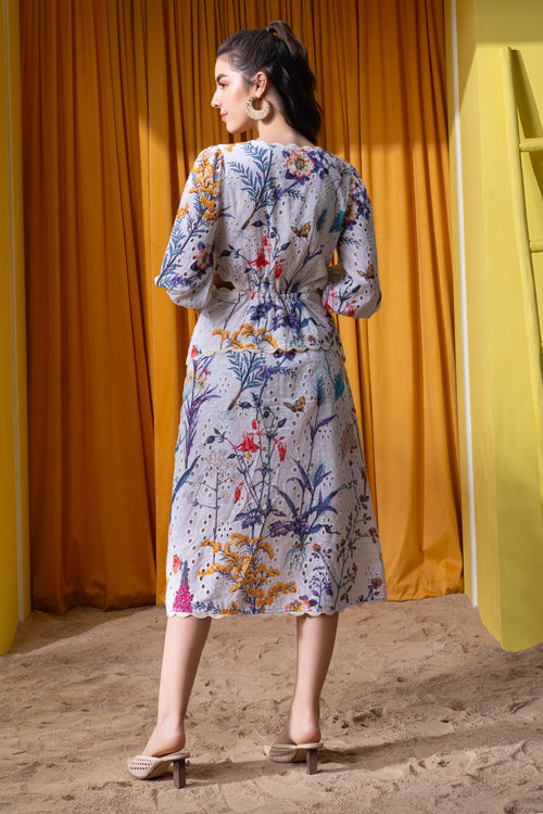 Multi Summertime Printed Broderie Midi Dress