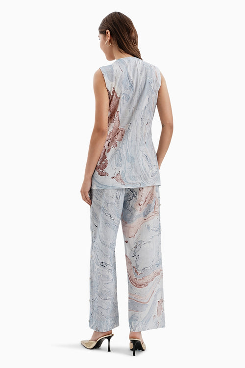 Cotton Pink Blue Marble Jacket and Pants Set