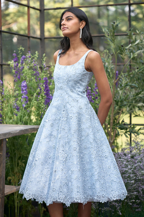 Flared Cutwork Embroidered Dress