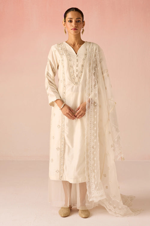 Cream Bahaara Chanderi Silk Kurta Set