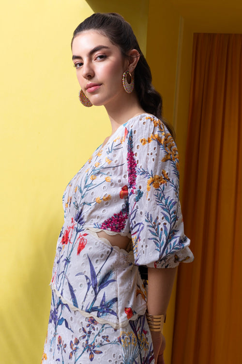 Multi Summertime Printed Broderie Midi Dress