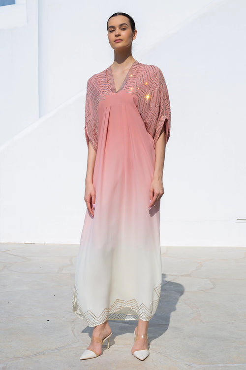 Ivory Pink Crystal Work Kaftan