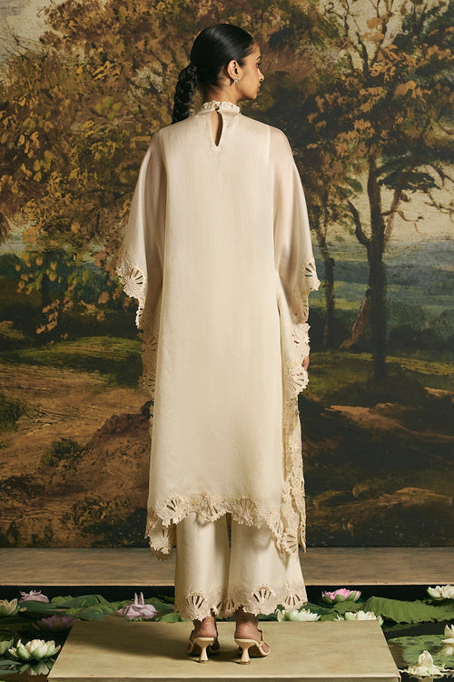Ivory Paisley Detail Kaftan With Floral Straight Pants