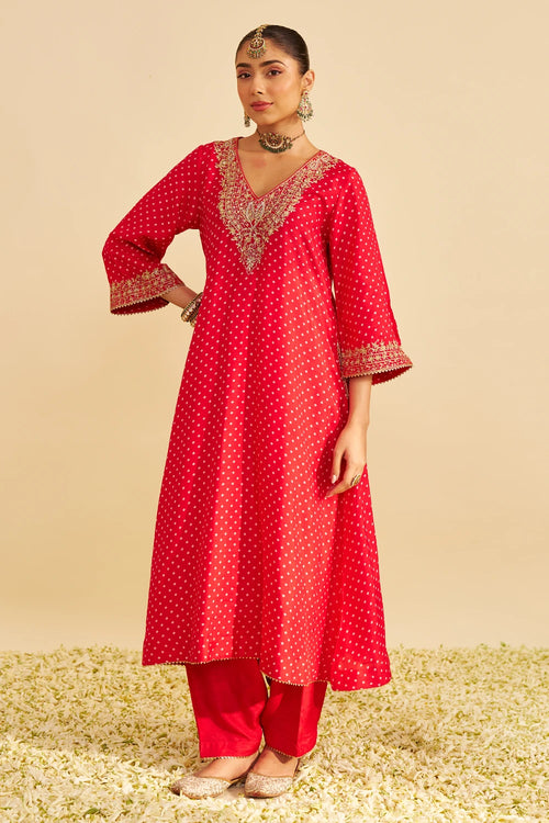 Zaliyah Red Long Chauga with Salwar