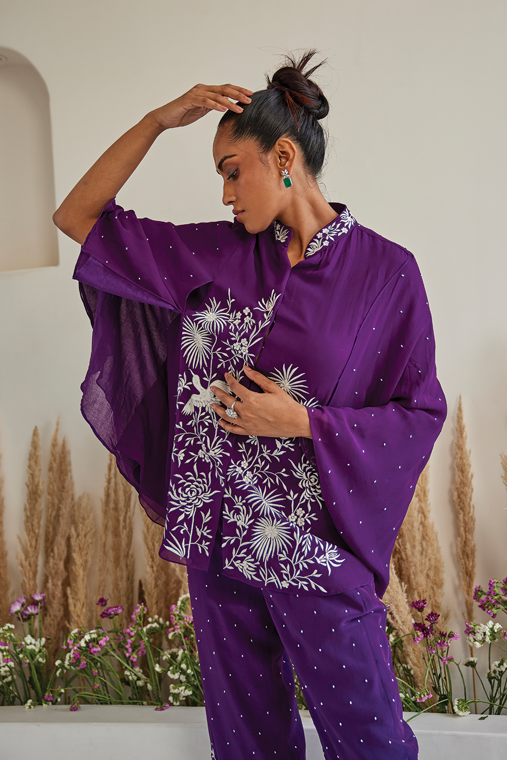 Purple Parsi Gaara Cape with Pants Set