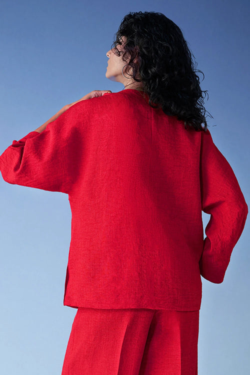 Buttoned Cuff Linen-Textured Shirt