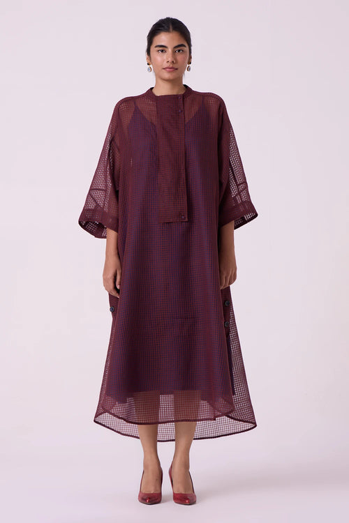 Fosco Blue Checkered Handwoven Tunic