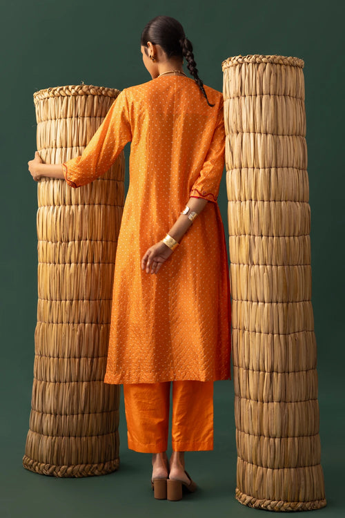 Orange Bandhani Aari Suit Set