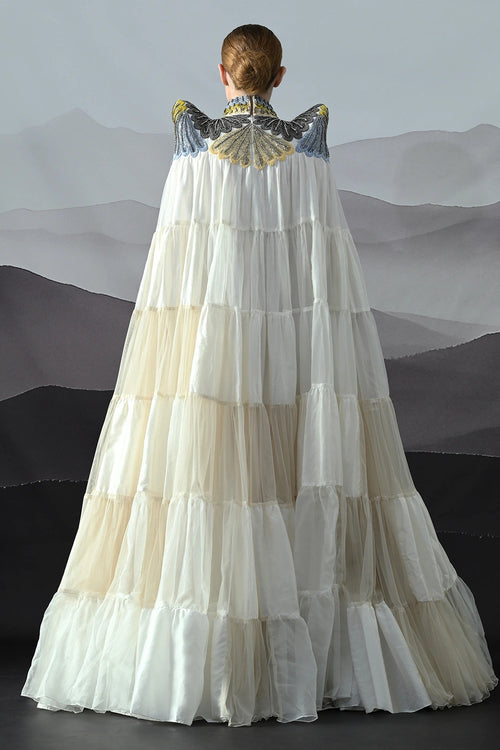 Ivory Dress Featuring Hand-Embroidered High Neck