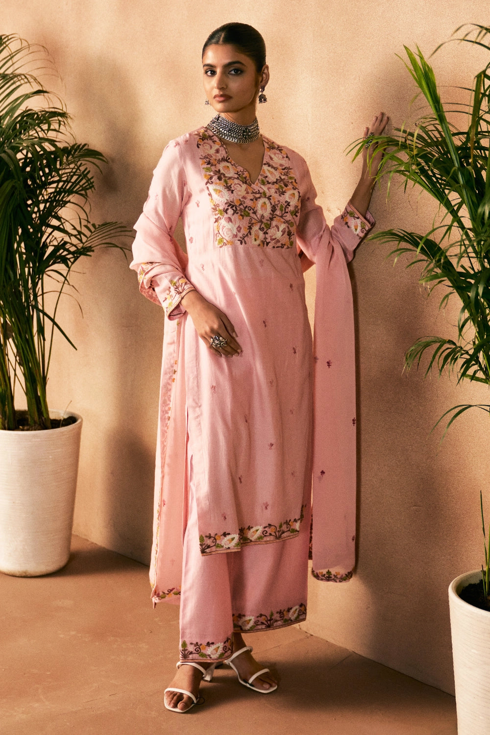 Sunehri Chanderi Pink Kurta Set