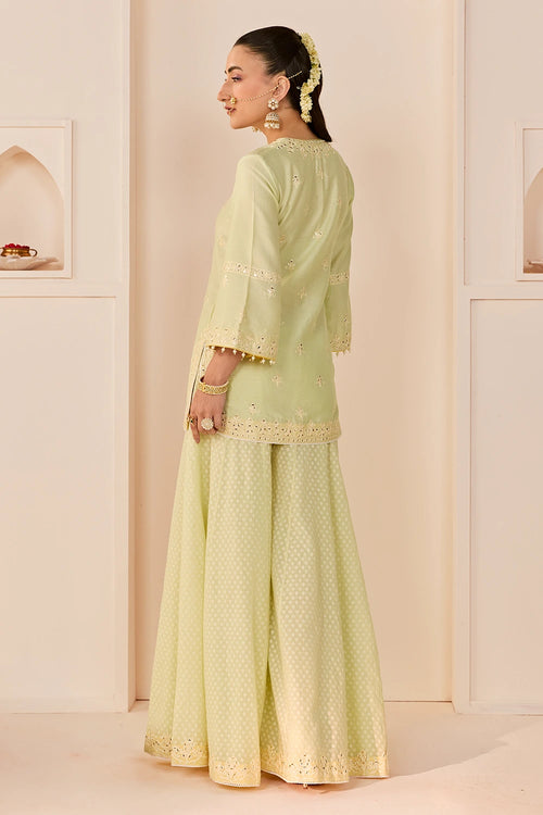 Rehma Mint Green Short Kurta with Sharara and Dupatta