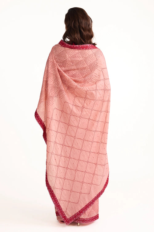 Pale Pink Silk Bandhani Saree