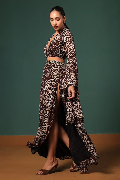 Leopard Print Leopard Print Long Dress with Waist Cut Out