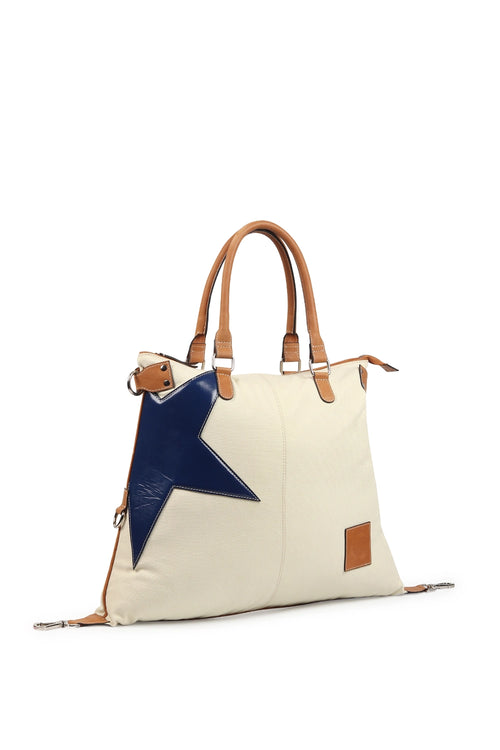 Gor Beige Navy Tote Bag