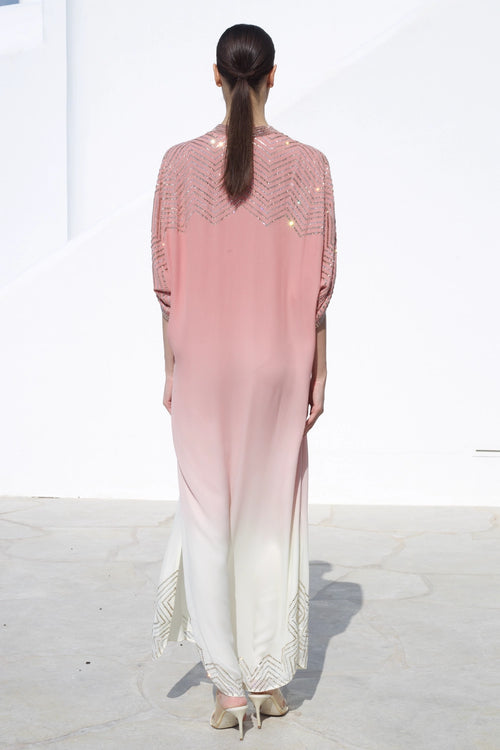 Ivory Pink Crystal Work Kaftan