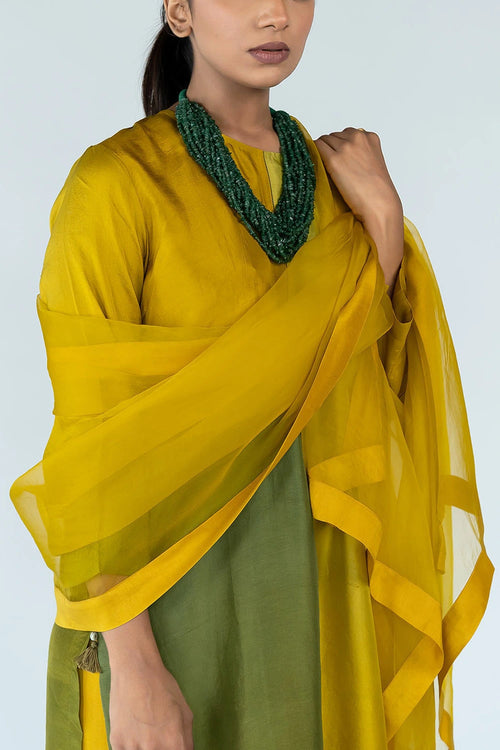 Sage Mustard Ombre Color Block Kurta Set