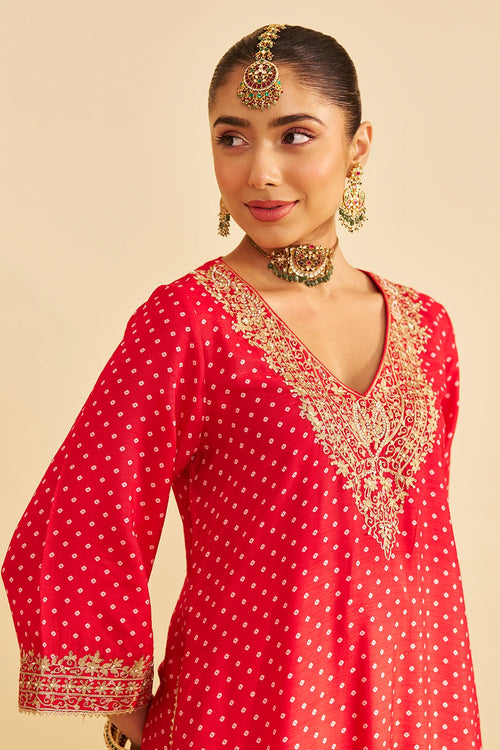 Zaliyah Red Long Chauga with Salwar