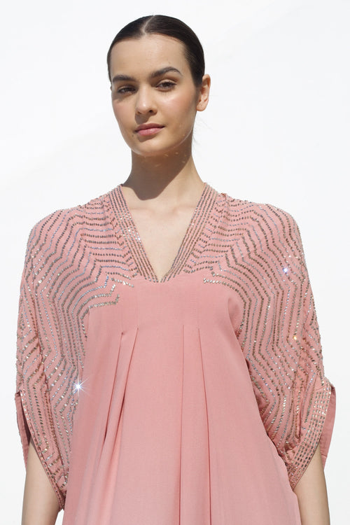 Ivory Pink Crystal Work Kaftan