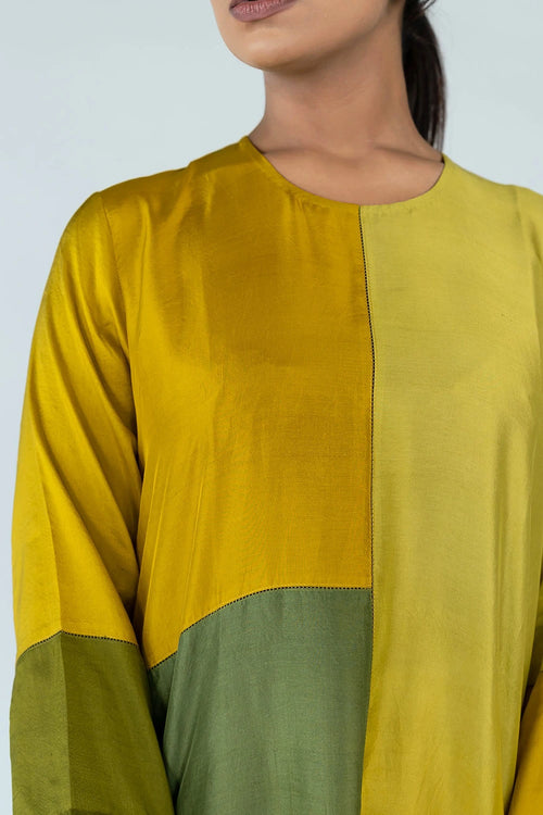 Sage Mustard Ombre Color Block Kurta Set