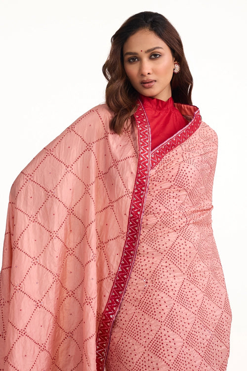 Pale Pink Silk Bandhani Saree
