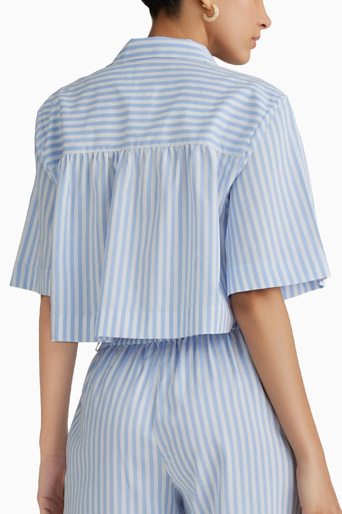 Blue Striped Cropped Bowling Shirt