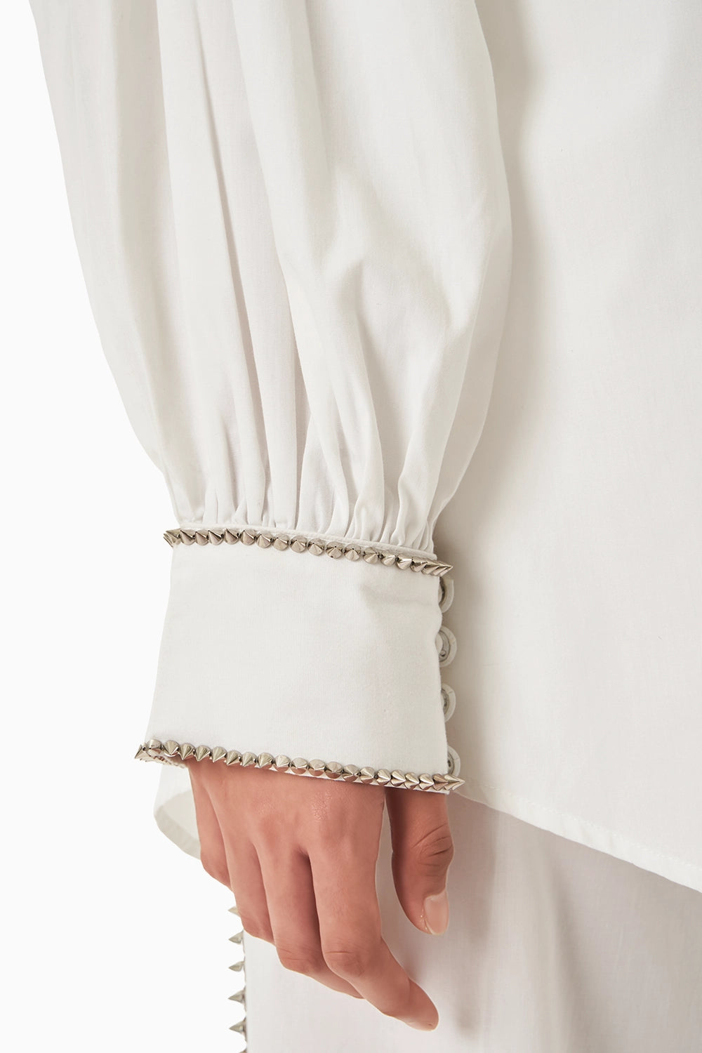 White Cotton Embellished Balloon Sleeve Shirt with Pants