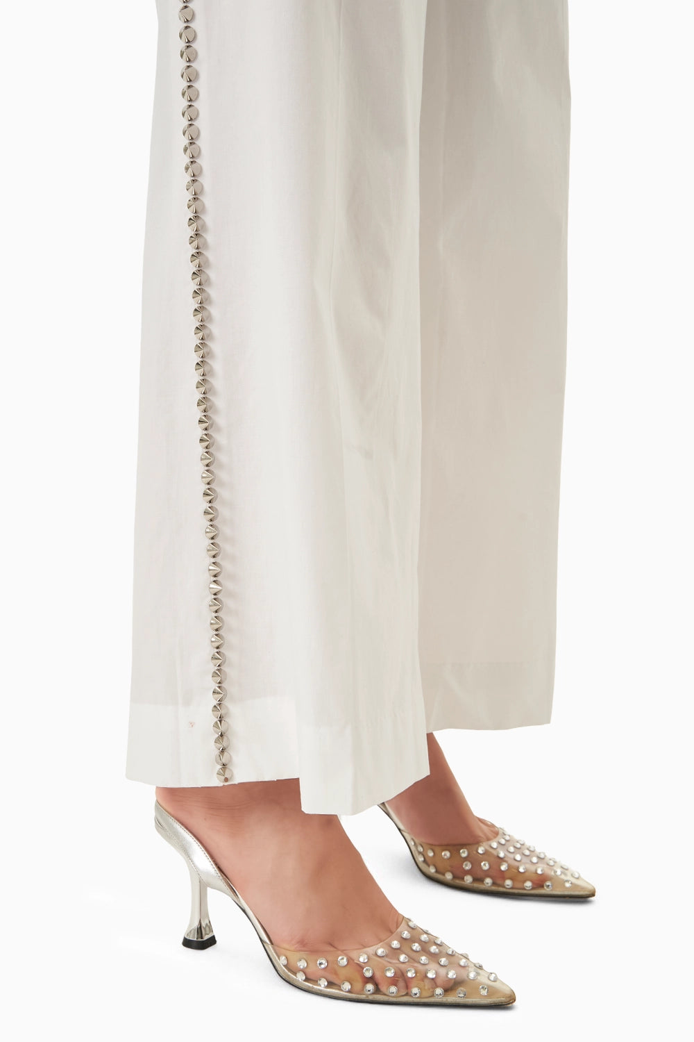 White Cotton Embellished Balloon Sleeve Shirt with Pants