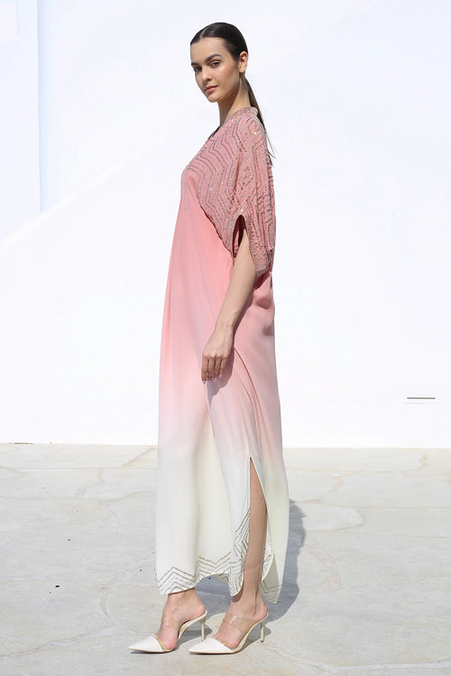 Ivory Pink Crystal Work Kaftan